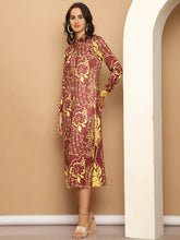 Floral Printed A-line Dress for Women-JND-1037Brown